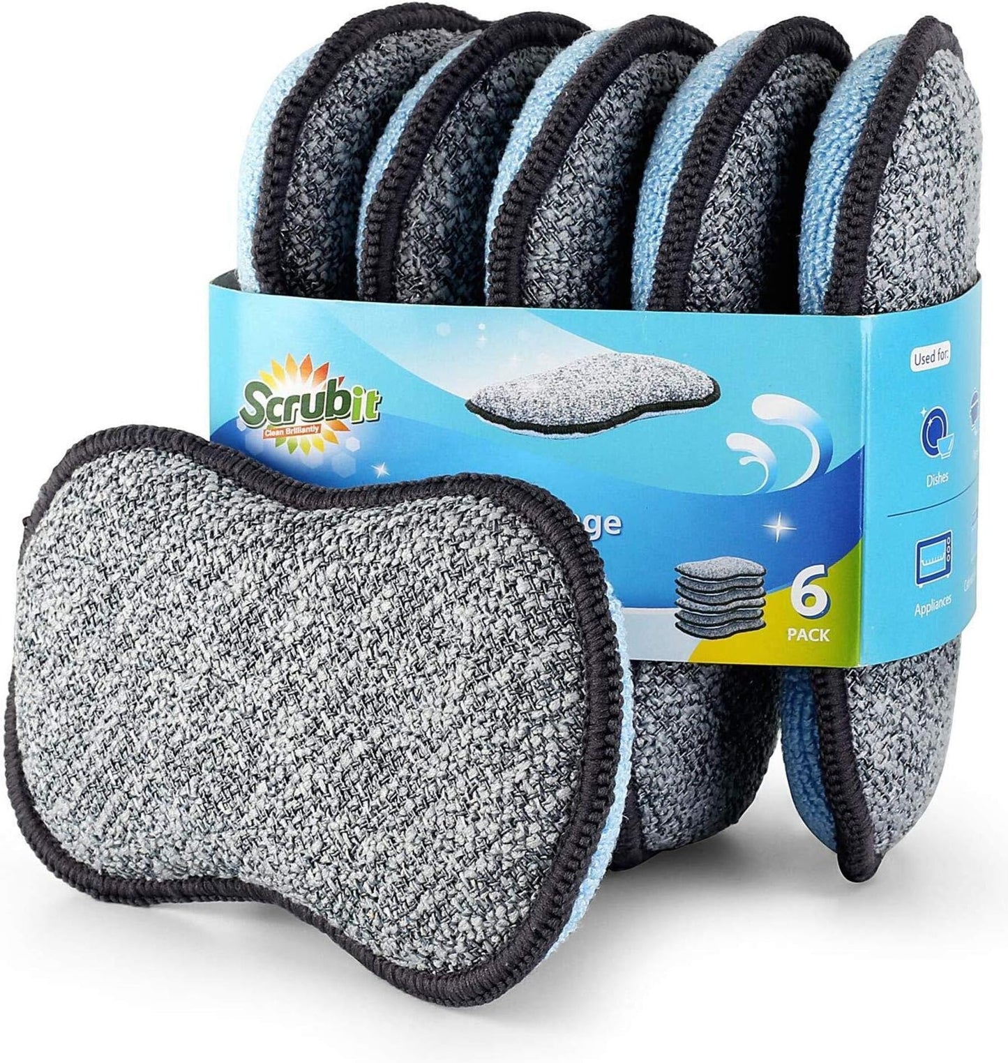 Multi-Purpose Sponges Kitchen by Scrub-it - Non-Scratch Microfiber sponges for Cleaning, Along with Heavy Duty Scrubbing Power - Reusable Dish Sponge for Dishes, Pots and Pans (6 Pack)