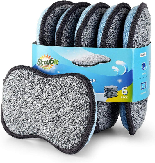 Multi-Purpose Sponges Kitchen by Scrub-it - Non-Scratch Microfiber sponges for Cleaning, Along with Heavy Duty Scrubbing Power - Reusable Dish Sponge for Dishes, Pots and Pans (6 Pack)