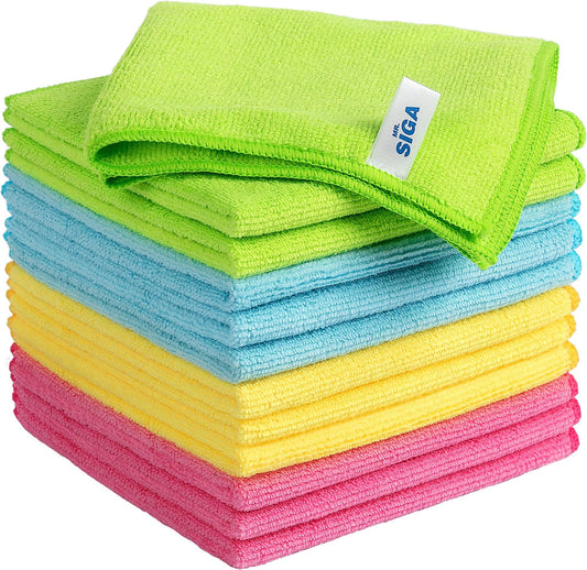 Microfiber Cleaning Cloth,12 Pack Cleaning Rags, Cleaning Towels with 4 Color Assorted, 11.5"X11.5"(Green/Blue/Yellow/Pink)