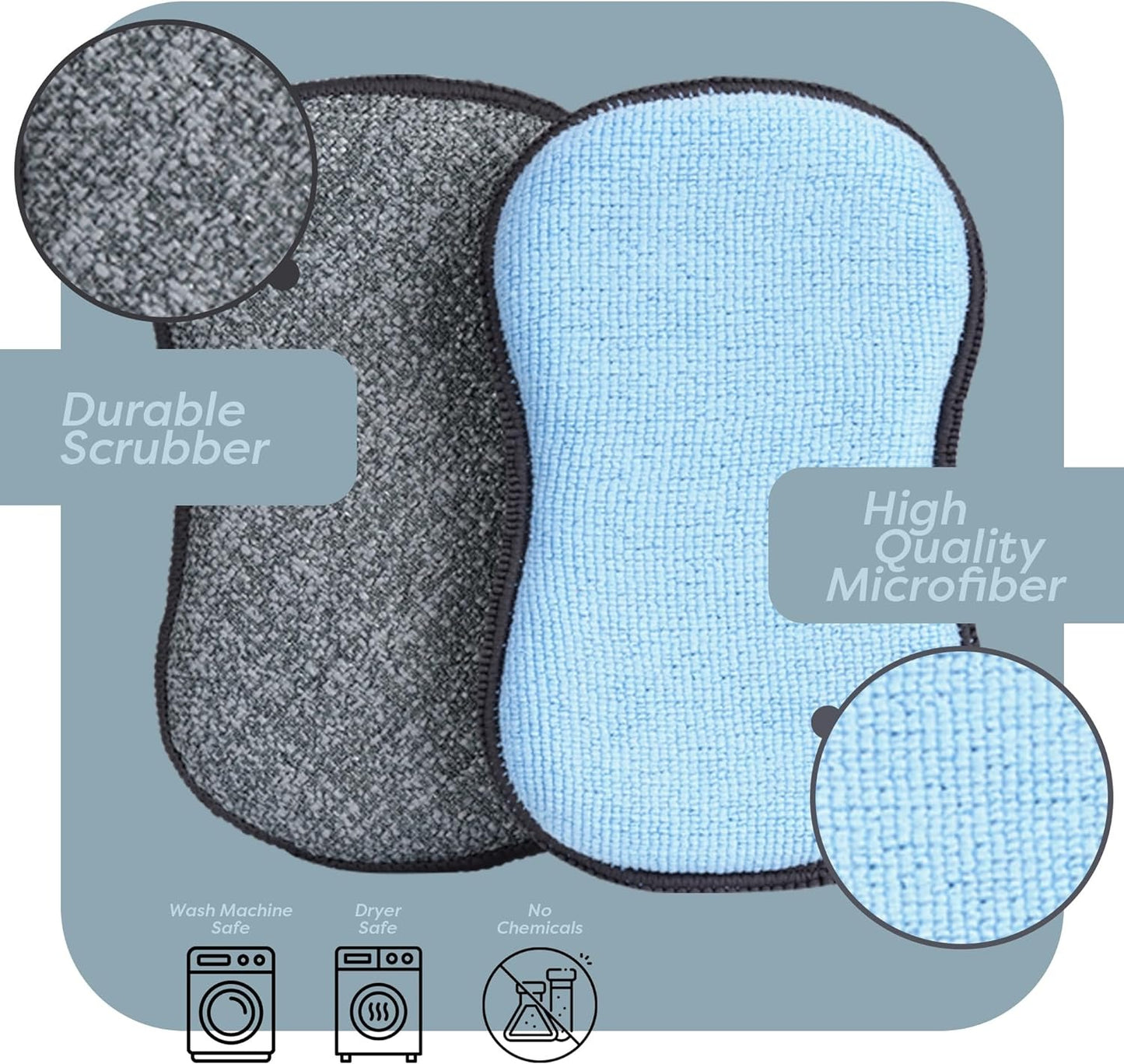 Multi-Purpose Sponges Kitchen by Scrub-it - Non-Scratch Microfiber sponges for Cleaning, Along with Heavy Duty Scrubbing Power - Reusable Dish Sponge for Dishes, Pots and Pans (6 Pack)